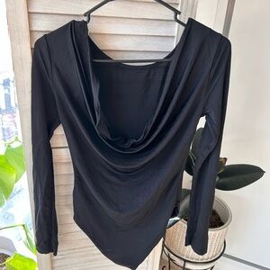 Elegant Black Drape Neck bodysuit